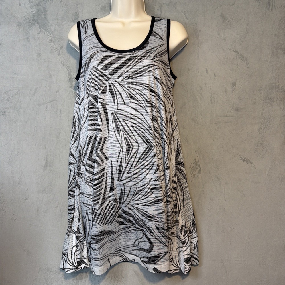 Reversible Black Tropical Print Swing Dress Women's Small Sleeveless A-Line